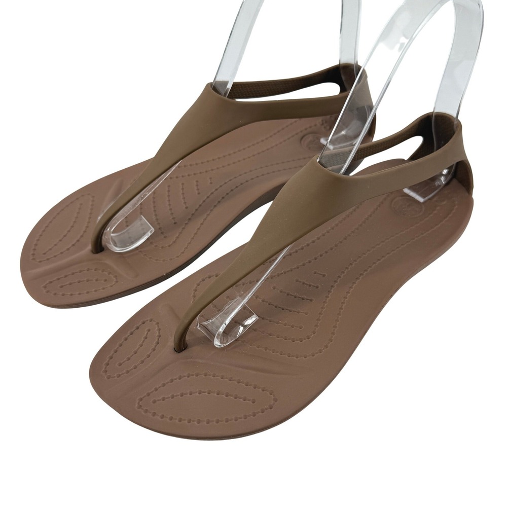 Crocs Sexi Flip Sandal Slip On Light Brown Women 7 Slingback Thong Casual New